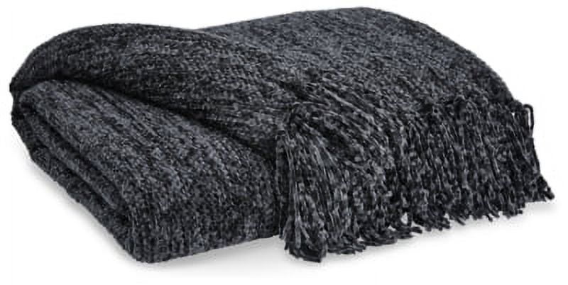 Ashley Tamish Cozy Knotted Fringe Black Polyester Throw, 50" x 60"