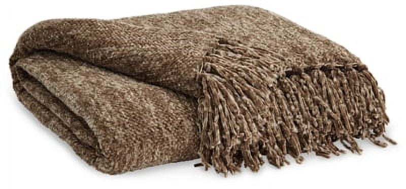 Ashley Tamish 60'' Dark Brown Woven Throw with Knotted Fringe