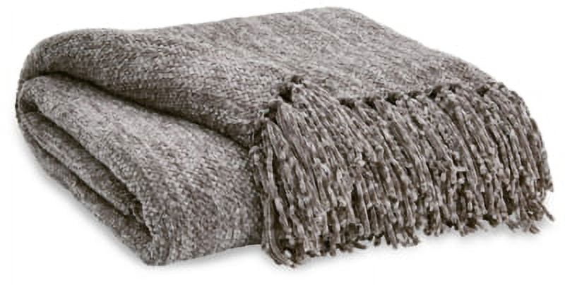 Ashley Tamish 60''x50'' Gray Woven Throw with Knotted Fringe