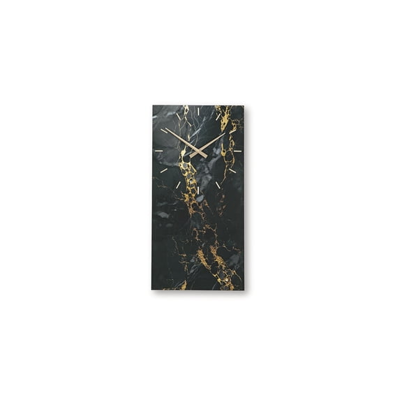 Signature Design by Ashley Teague Wall Clock, Marble-Look Printed Glass, Black and Gold Finish