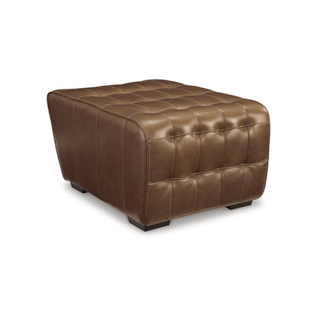 Signature Design by Ashley Temmpton Mid-Century Modern Tufted Leather Match Oversized Ottoman, Chocolate