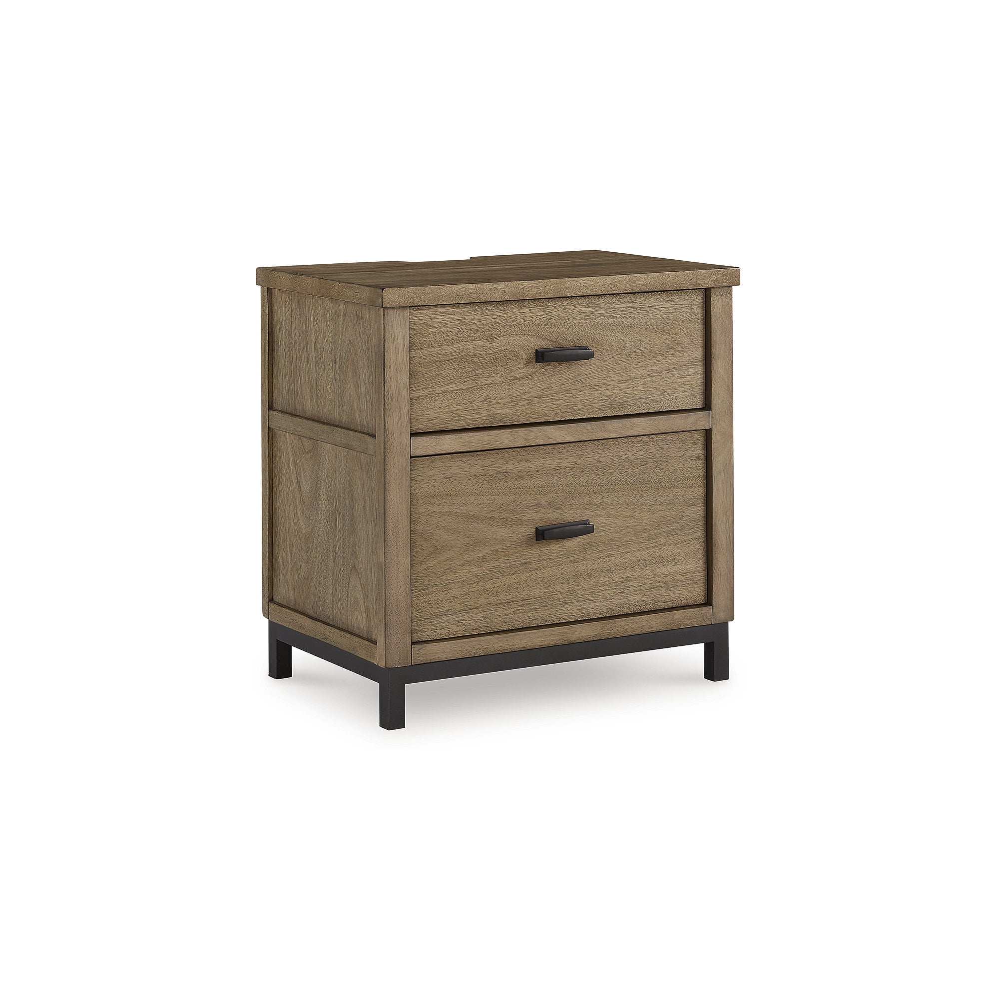 Signature Design by Ashley Tomtyn Modern Nightstand with USB Charging - 2 Drawers with Metal Legs - Light Brown