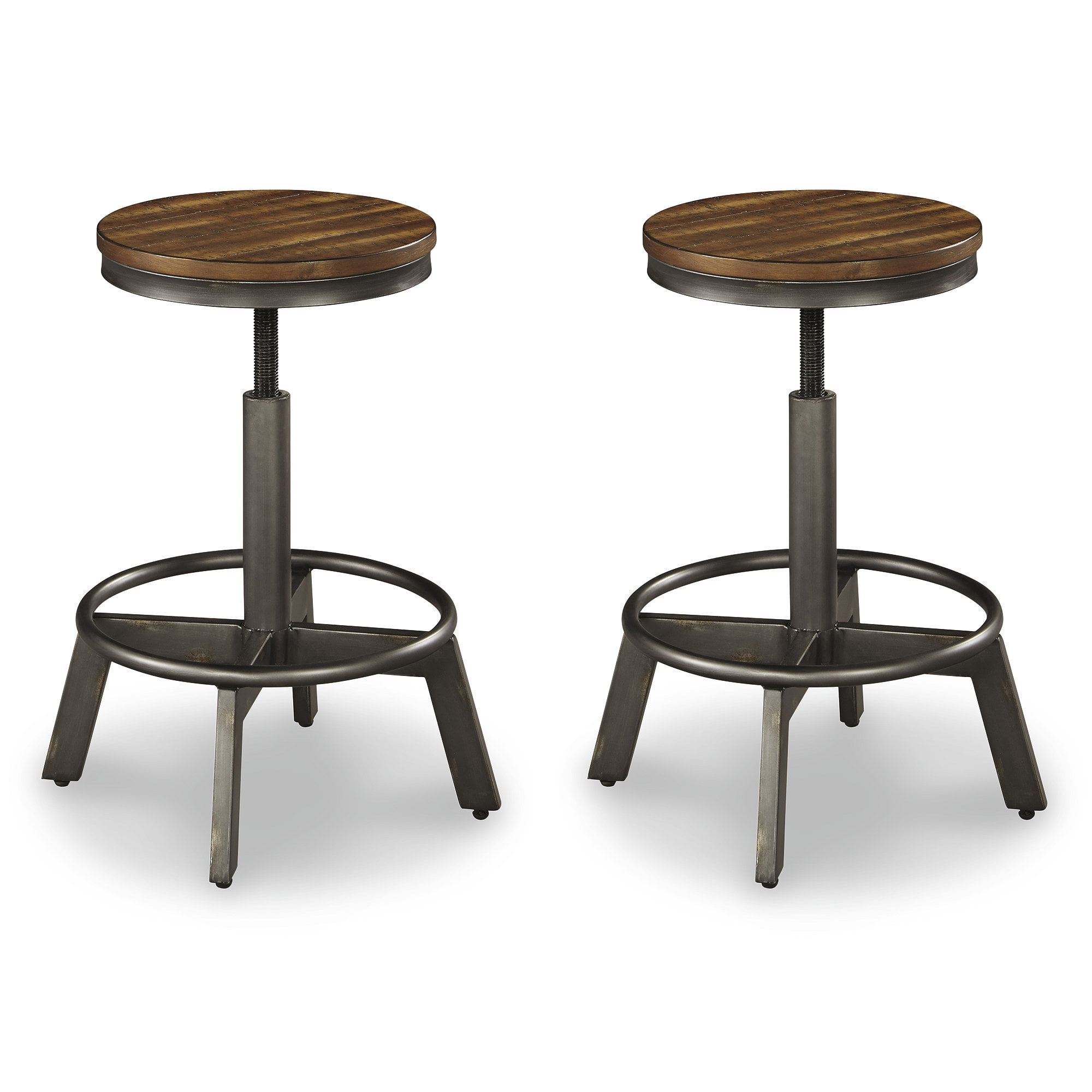 Torjin Adjustable Swivel Bar Stool in Distressed Brown and Aged Gunmetal