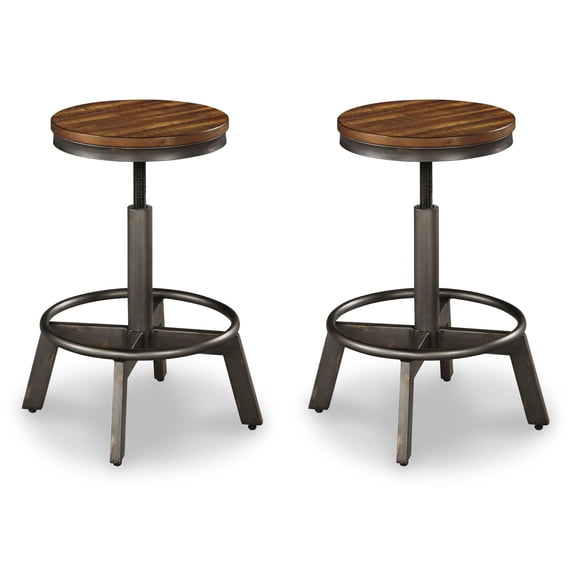 Signature Design by Ashley Torjin Industrial Adjustable Height Barstool, Set of 2, Brown