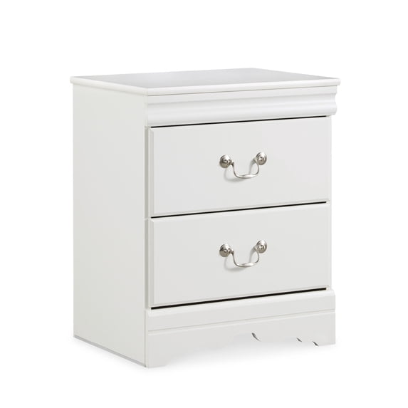 Signature Design by Ashley Anarasia 2-Drawer Nightstand – White Louis Philippe Style, Sleek Bedside Table with Pewter Hardware & Smooth-Gliding Drawers