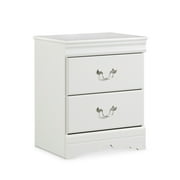Signature Design by Ashley Anarasia 2-Drawer Nightstand   White Louis Philippe Style, Sleek Bedside Table with Pewter Hardware & Smooth-Gliding Drawers