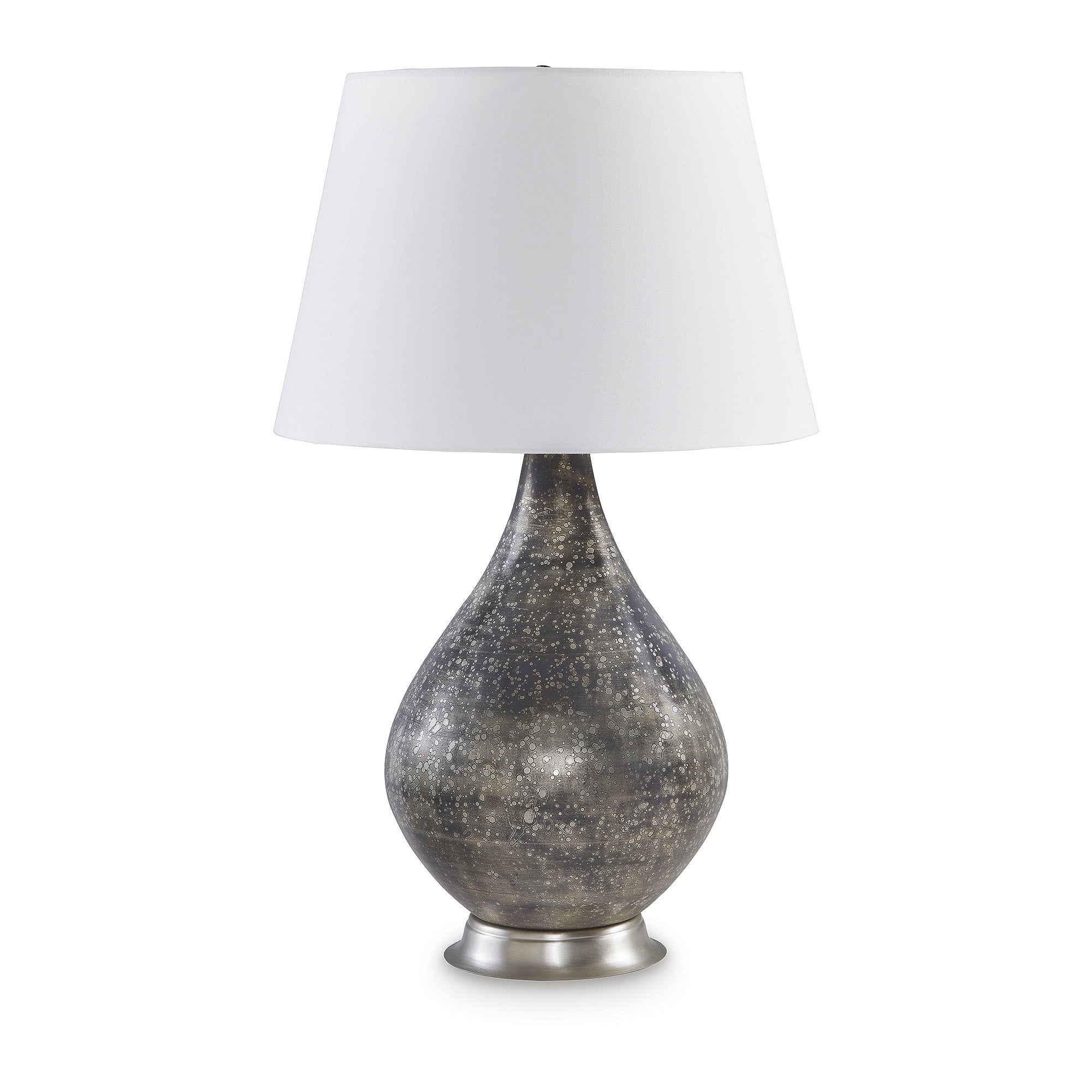 Antiqued Silver Mercury Glass Table Lamp with White Shade