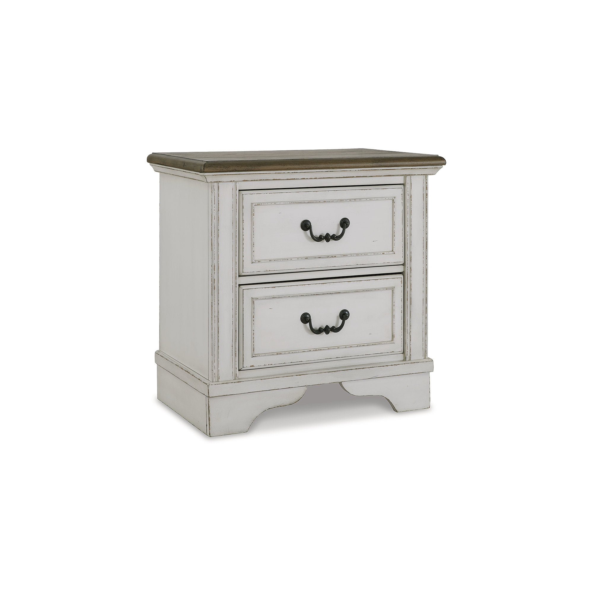 Elegant Two-Tone White and Brown Traditional 2-Drawer Nightstand