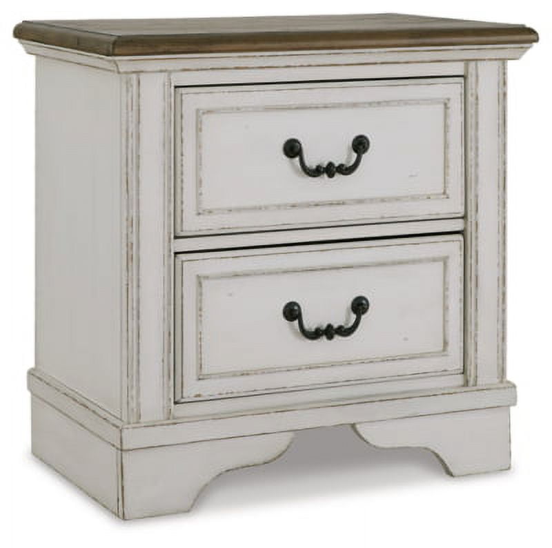 Elegant Two-Tone White and Brown Traditional 2-Drawer Nightstand
