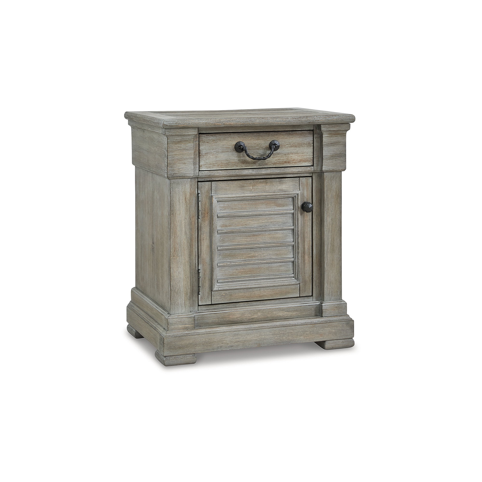 Transitional Glazed Gray 1-Drawer Nightstand with Iron-Tone Hardware