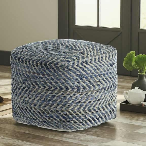 Signature Design by Ashley Traditional Chevron Pouf Blue