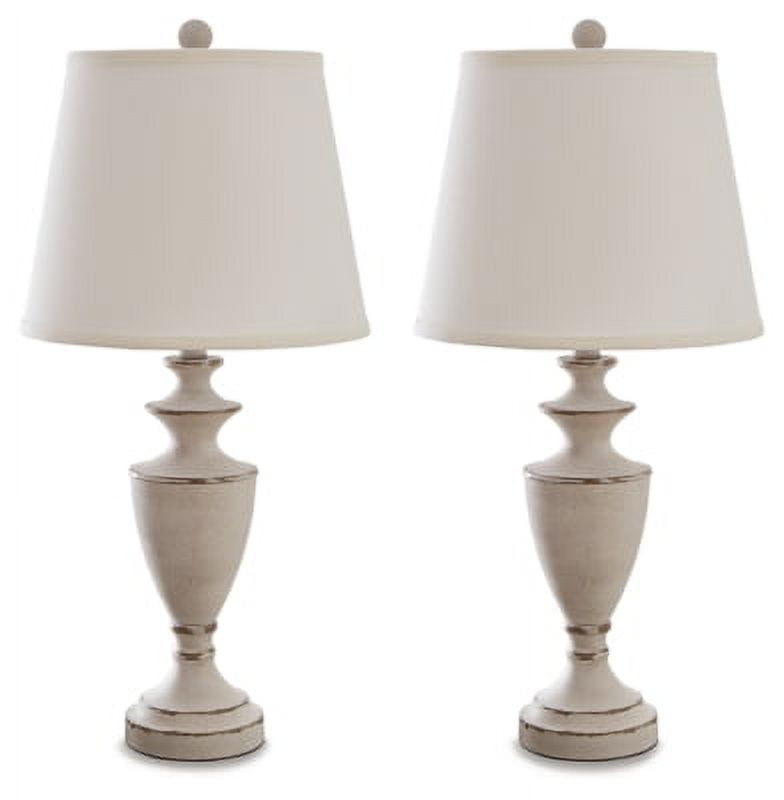 Antique Gray and Beige Metal Table Lamp Set with Cotton Shade