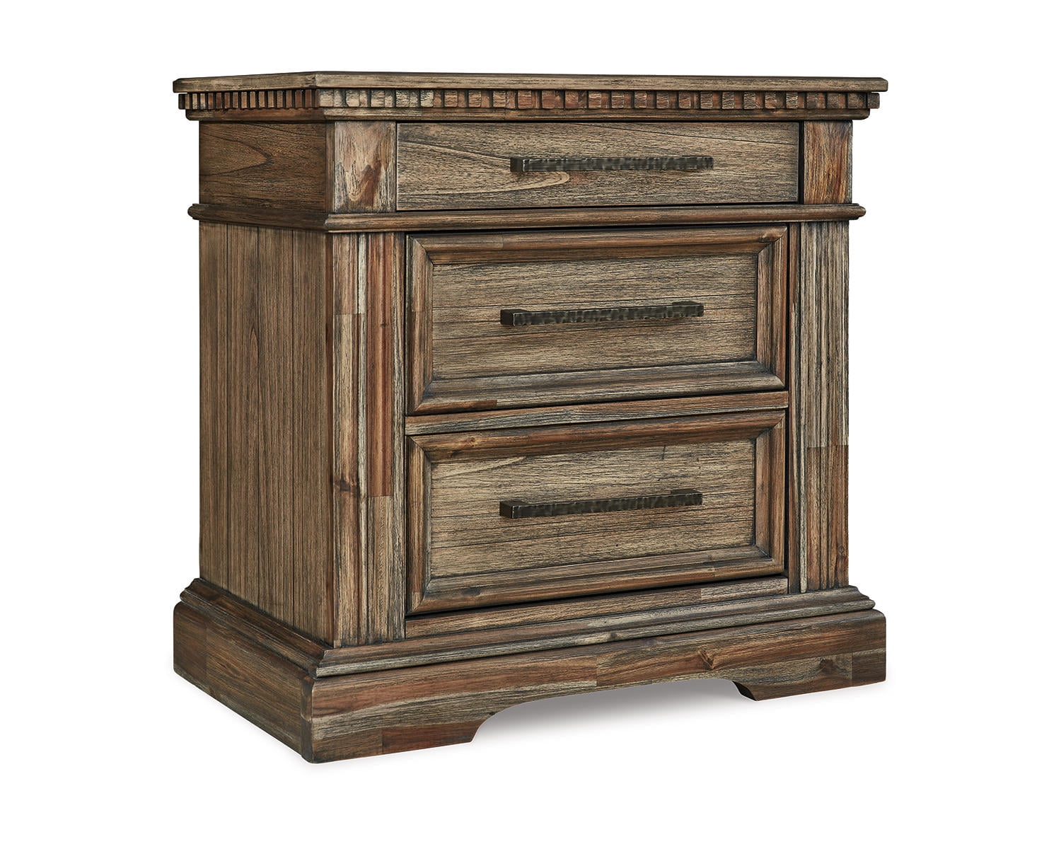 Vintage-Inspired Markenburg 3-Drawer Nightstand with USB Ports, Brown