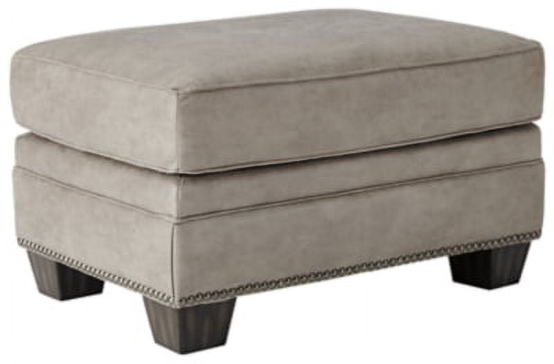 Gray Faux Leather Traditional Ottoman with Nailhead Trim