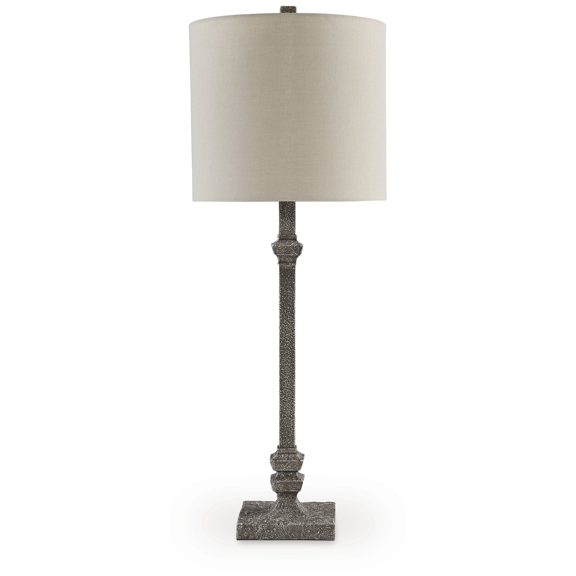 Distressed Gray Polyresin Traditional Accent Lamp with Fabric Shade