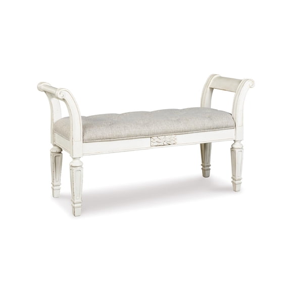 Signature Design by Ashley Realyn Accent Bench - Antique White Tufted with Foam Cushion