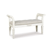 Signature Design by Ashley Realyn Accent Bench - Antique White Tufted with Foam Cushion