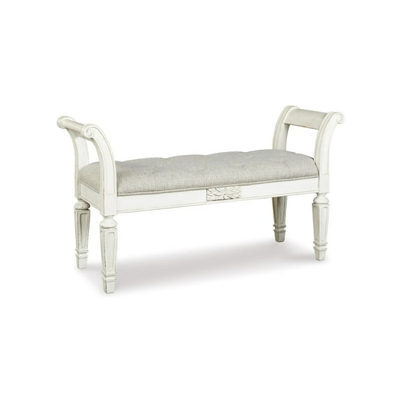 Signature Design by Ashley Realyn Accent Bench - Antique White Tufted with Foam Cushion