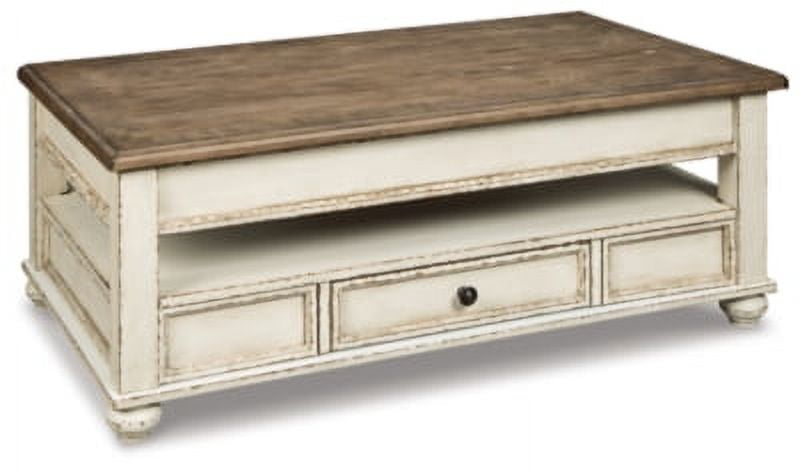 Realyn Two-Tone Lift-Top Coffee Table with Storage, Brown & White