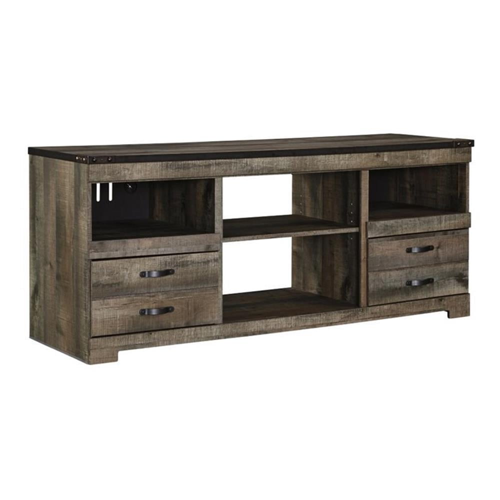 Rustic Plank Finish 63" TV Stand with Fireplace Cabinet in Brown