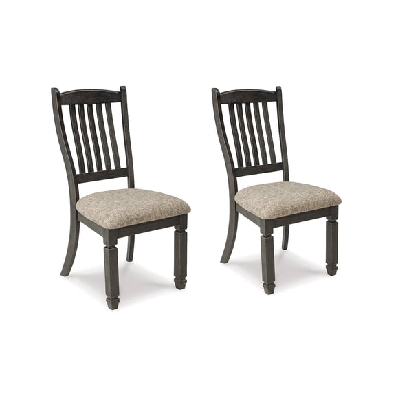 Signature Design by Ashley Tyler Creek Slat Back Dining Chairs Set of 2, Black and Grayish Brown Two-Tone Solid Wood with Cushioned Seats