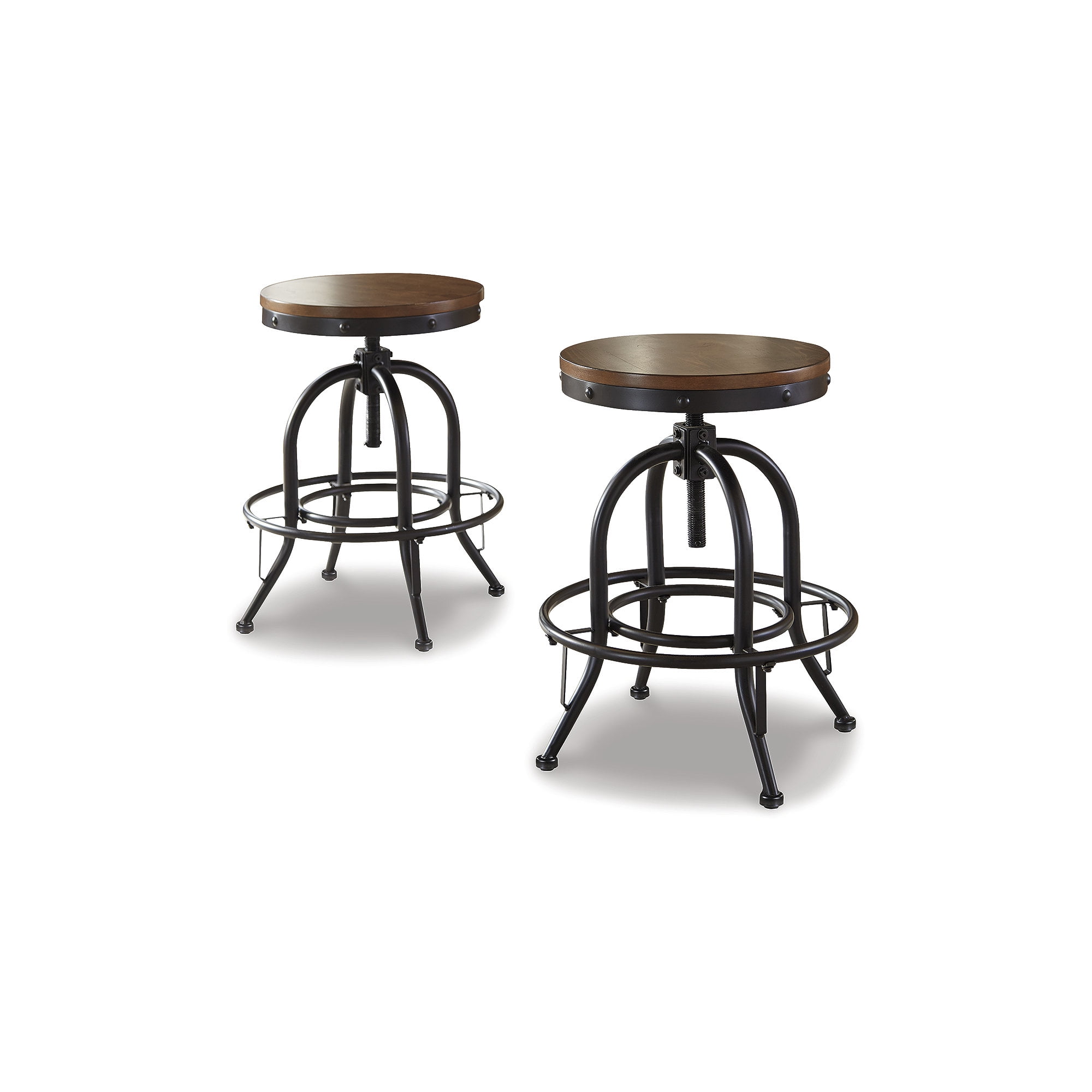 Industrial Brown Wood and Metal Swivel Barstool Set