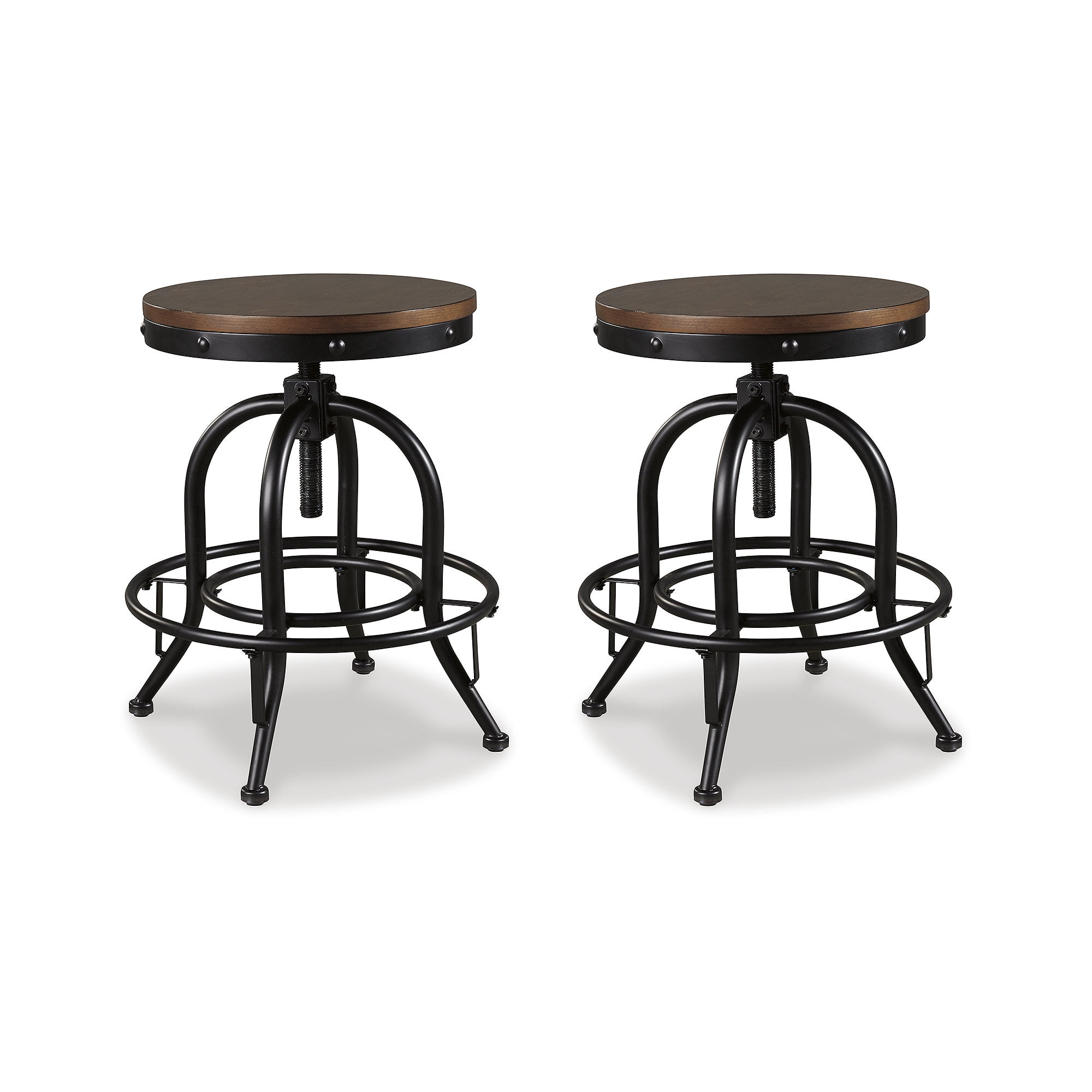 Industrial Brown Wood and Metal Swivel Barstool Set