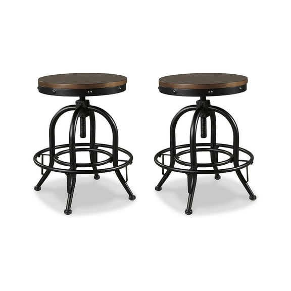 Signature Design by Ashley Valebeck Industrial Adjustable Height Swivel Barstool, Set of 2, Brown