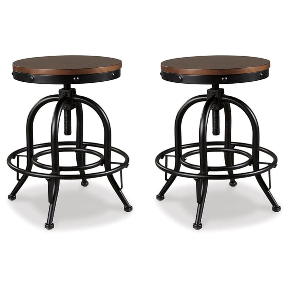 Signature Design by Ashley Valebeck Industrial Adjustable Height Swivel Barstool, Set of 2, Brown
