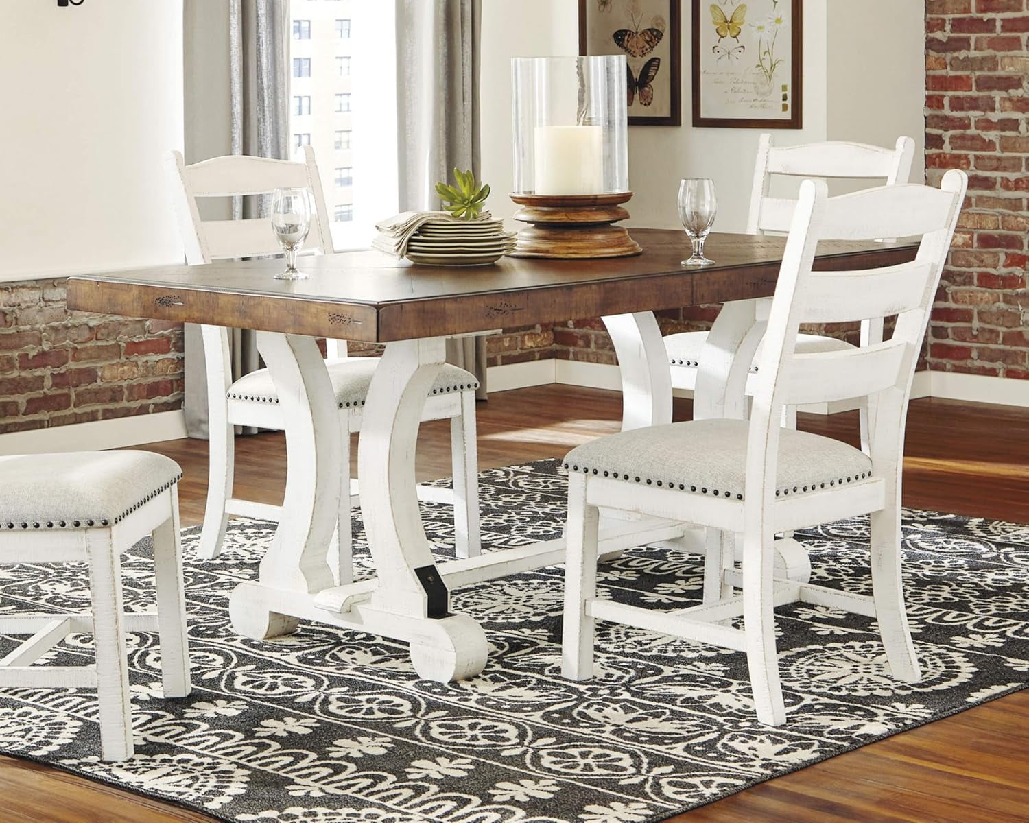 Valebeck White and Brown Rectangular Extendable Dining Table