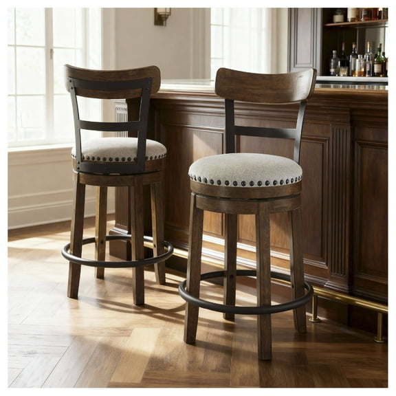 Signature Design by Ashley Valebeck Rustic Farmhouse 24.5” Counter Height Swivel Bar Stool, Brown