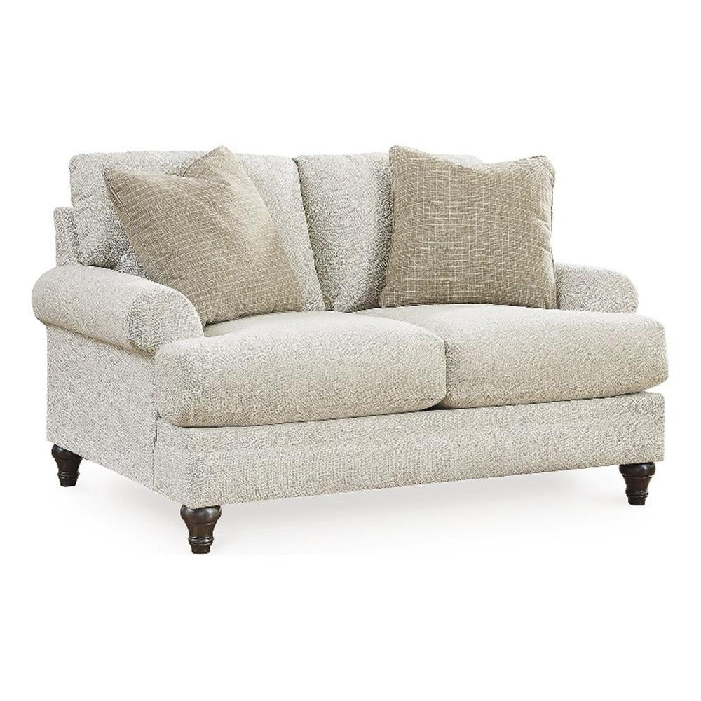 Beige Chevron Fabric Rolled Arm Loveseat with Pillow Back