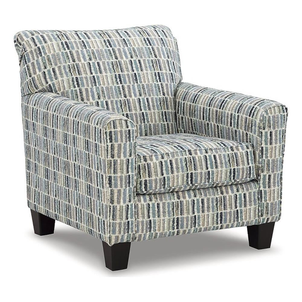 Contemporary Blue & Brown Geometric Velvet Accent Chair