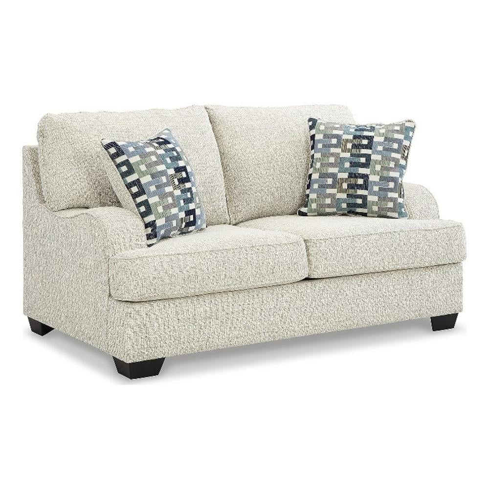 Beige Chenille Upholstered Stationary Loveseat with Track Arms