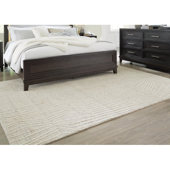 Signature Design by Ashley Varahill Area Rug, 8' x 10', Hand Tufted High-Low Pile, Abstract Linear Design, Gray & Ivory