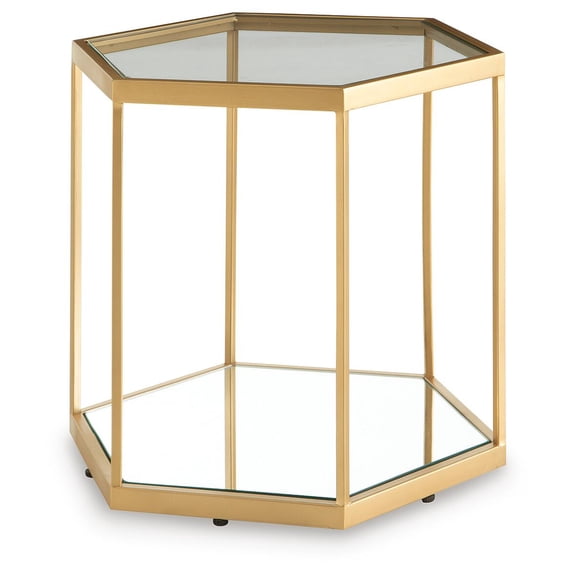 Signature Design by Ashley Veerwick Hexagonal Glass Accent Table with Gold Frame
