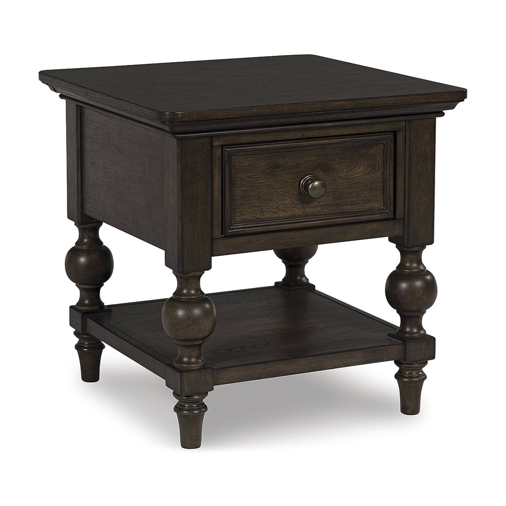 Signature Design by Ashley Veramond Traditional Square End Table with Storage Drawer and Shelf, Walnut Brown