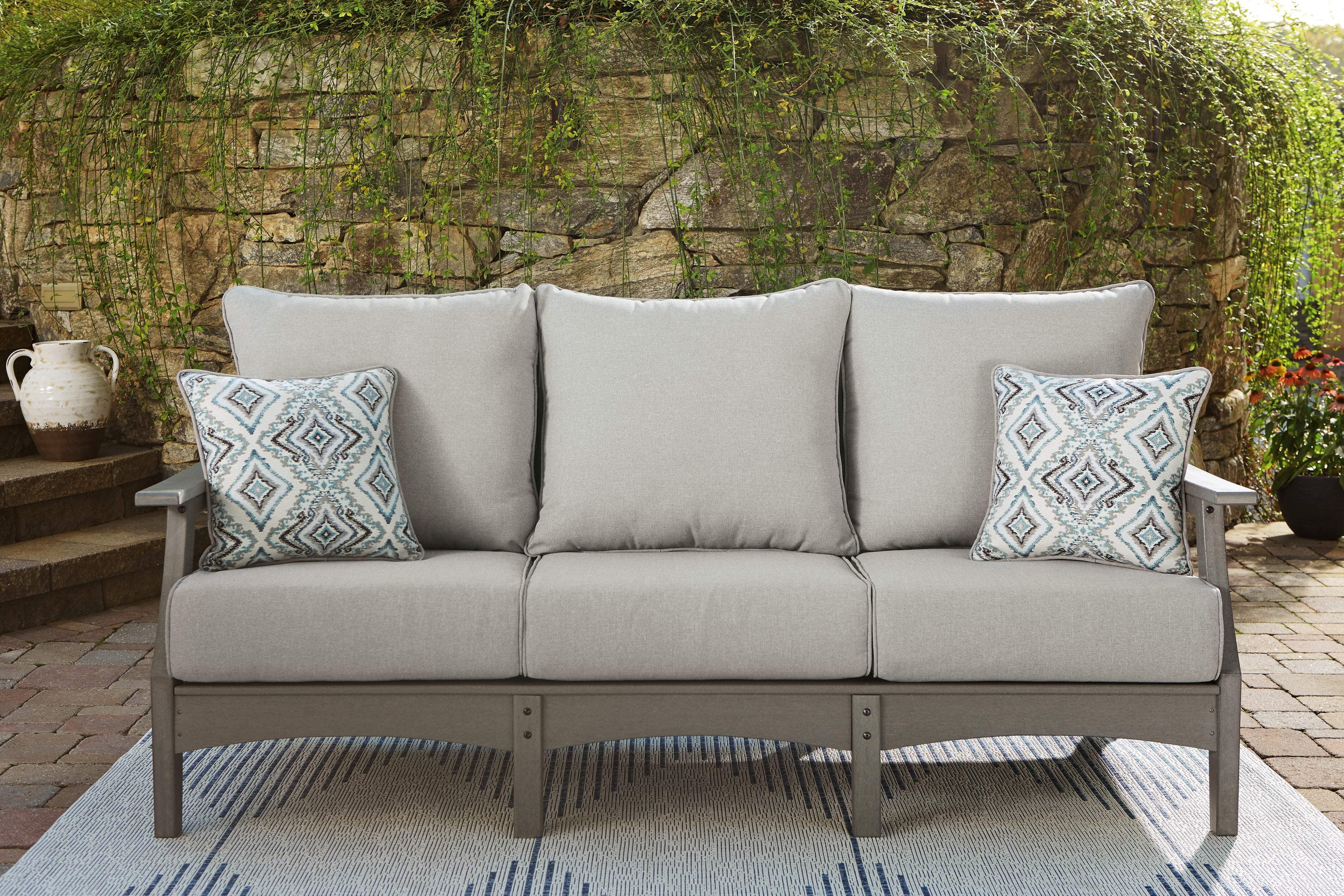 Gray HDPE Wood-Look Stationary Sofa with Cushions