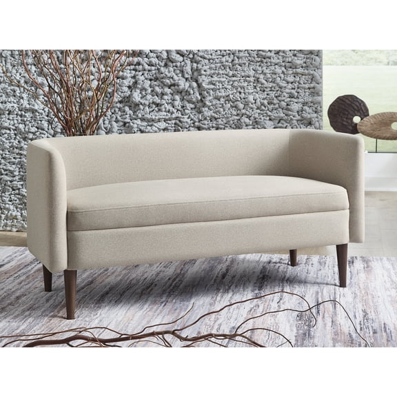 Signature Design by Ashley Wainner Upholstered Accent Bench with Curved Back, Tapered Wood Legs, Contemporary Style