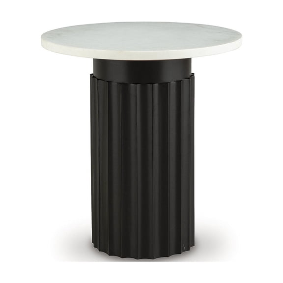 Signature Design by Ashley Wainstone Modern Accent Table - Small Side Table with White Marble Top and Black Metal Base