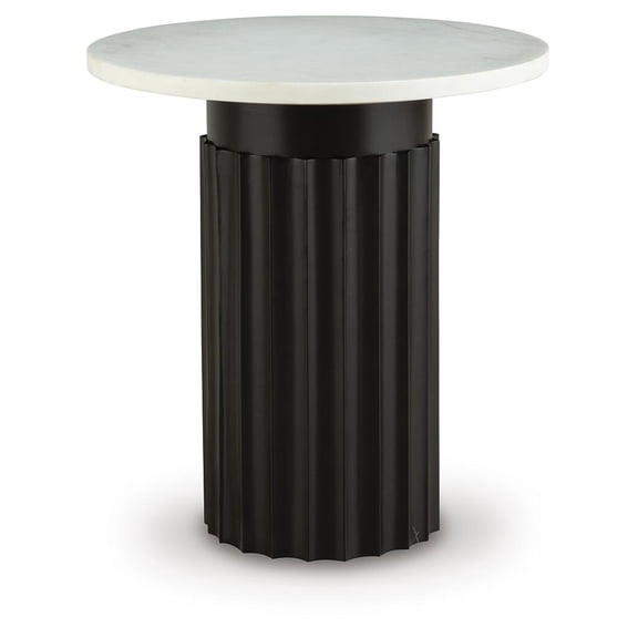 Signature Design by Ashley Wainstone Modern Accent Table - Small Side Table with White Marble Top and Black Metal Base
