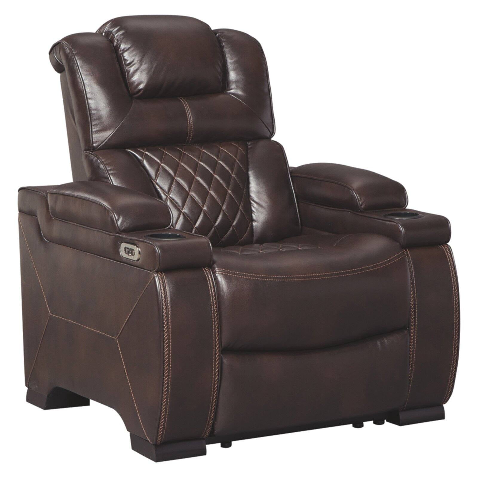 Brown Faux Leather Power Recliner with Adjustable Headrest