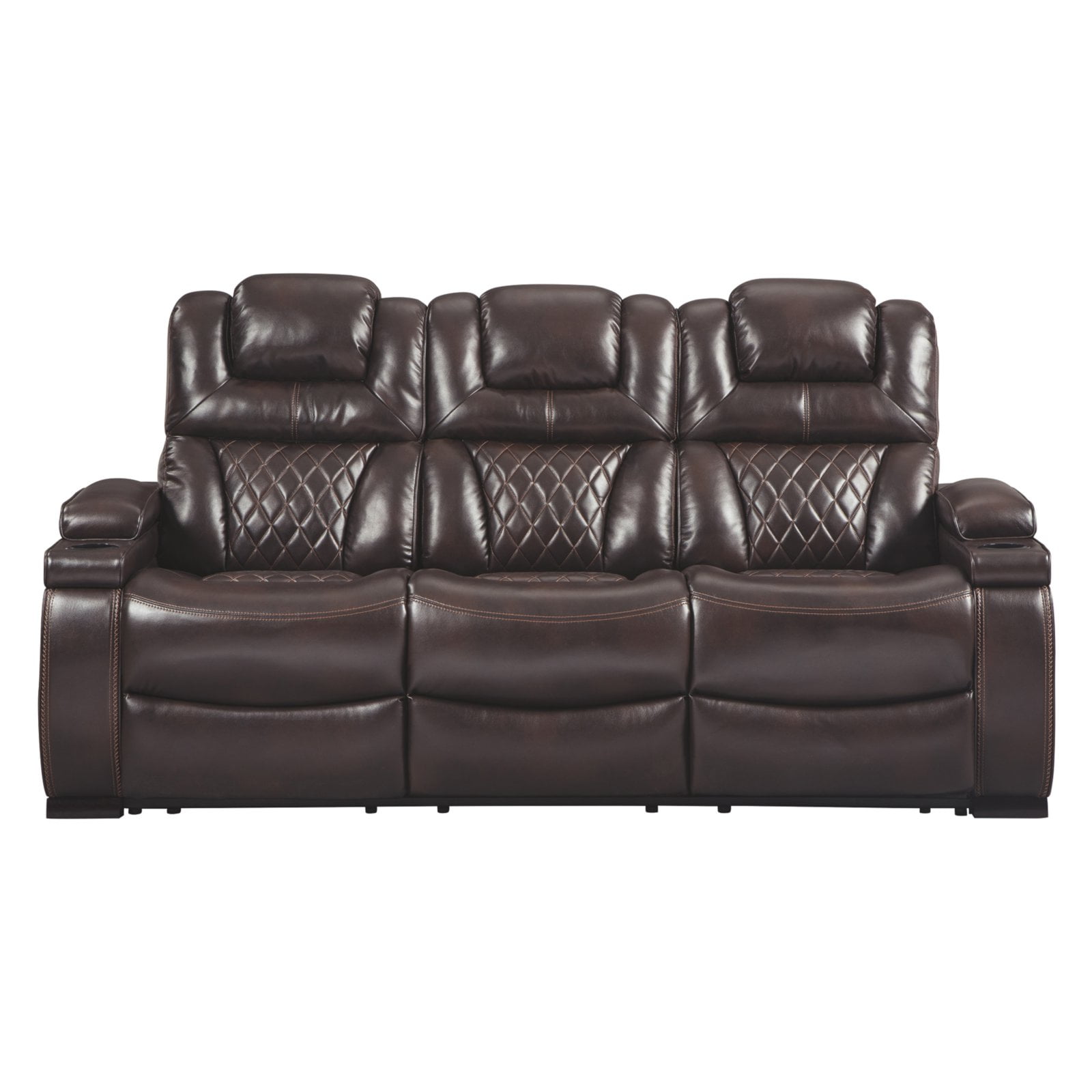 Brown Faux Leather Power Reclining Sofa with Storage and Cup Holders