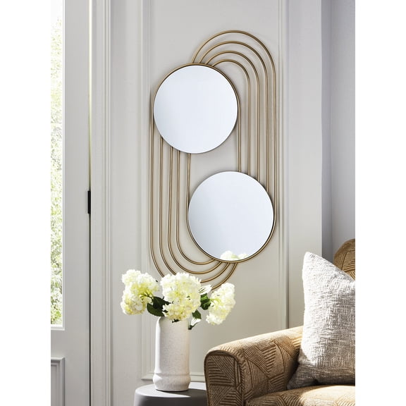 Signature Design by Ashley Warrenley Contemporary Wall Accent Mirror with Gold Finish Frame