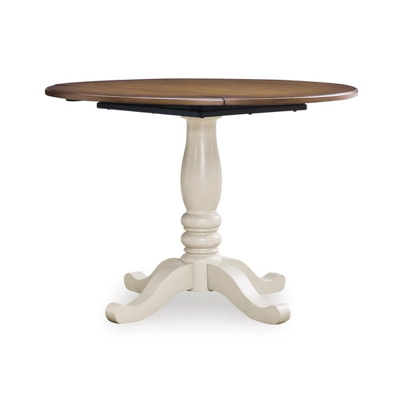 Signature Design by Ashley Waverun Round Drop Leaf Dining Table, Antique White/Brown, Farmhouse Dining Table for Up to 4
