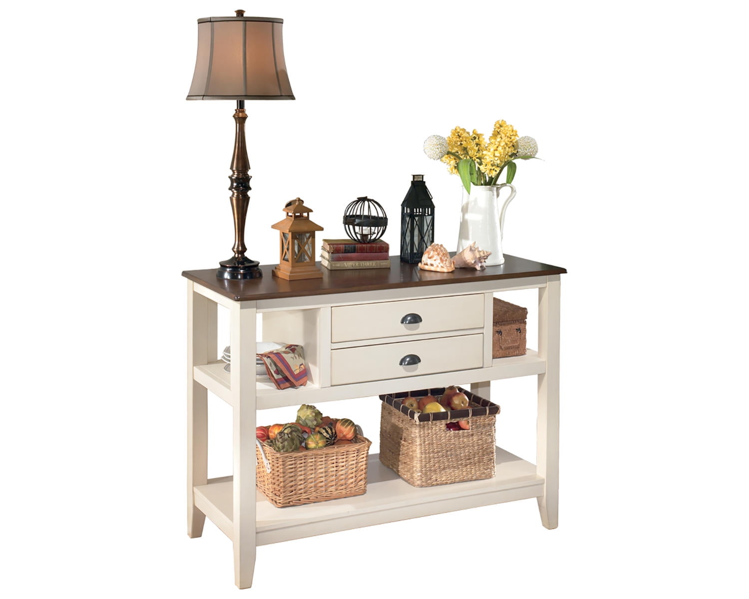 Whitesburg Cottage Brown & White 48" Dining Server with Display Shelves