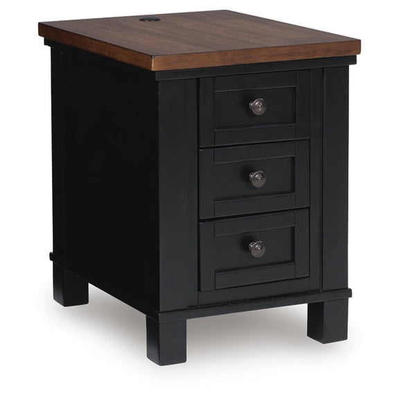 Signature Design by Ashley Wildenauer 3 Drawer Chair Side End Table with USB Charging, Black
