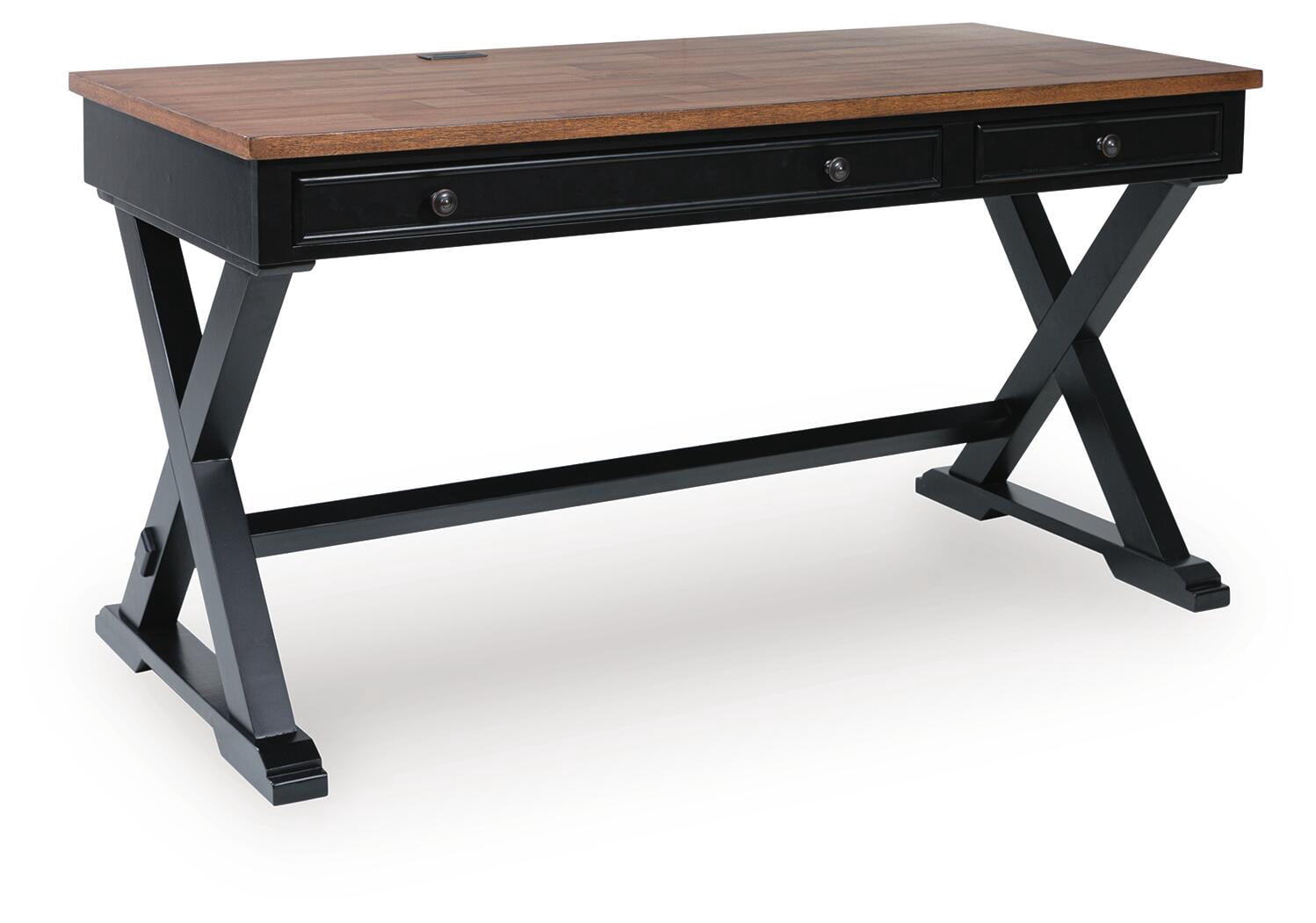 Signature Design by Ashley Wildenauer Home Office Desk - Rich Brown Butcher Block Top with Satin Black Base