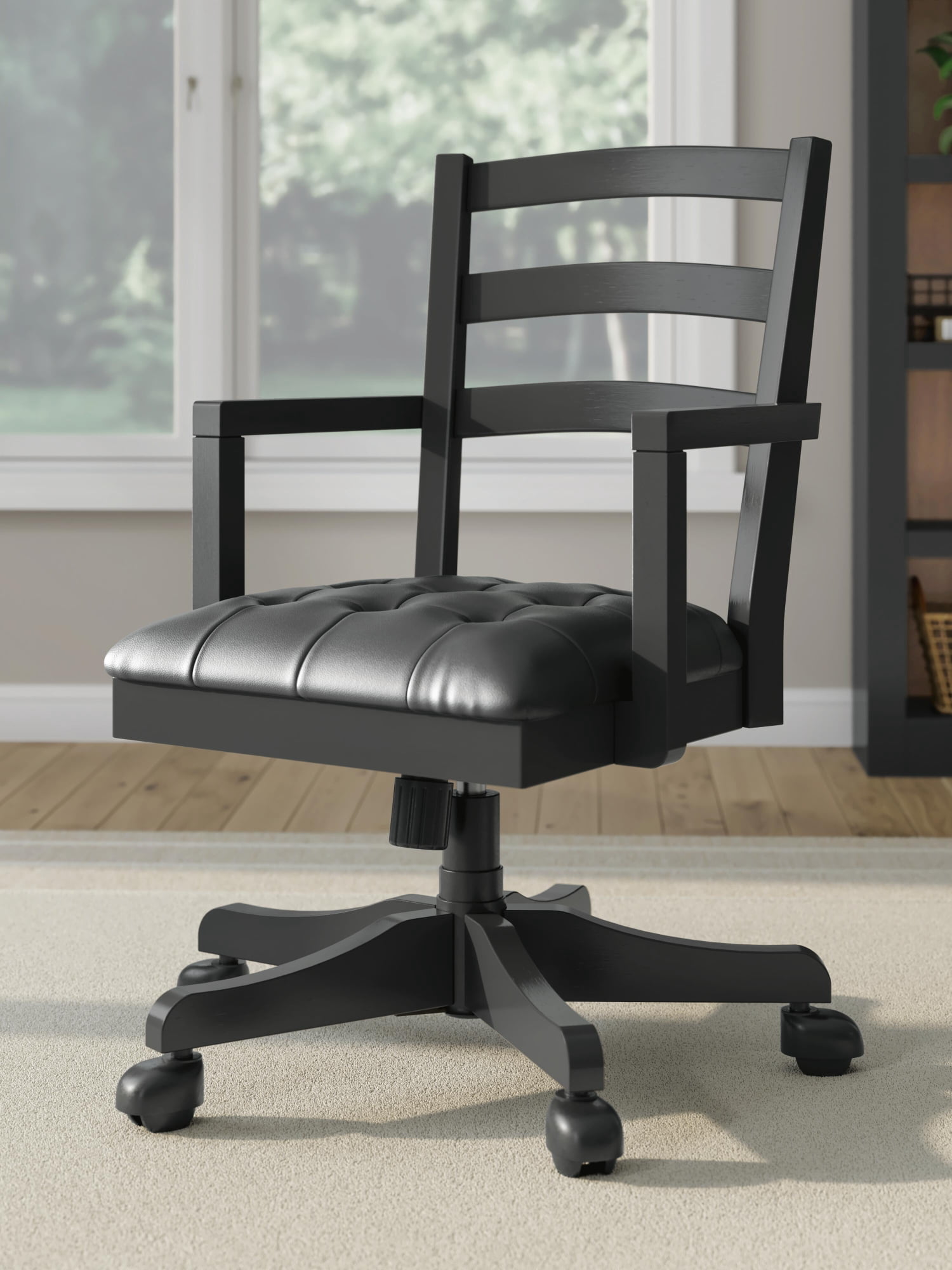 Signature Design by Ashley Wildenauer Home Office Swivel Desk Chair, Adjustable Height, Upholstered Seat, Satin Black Finish