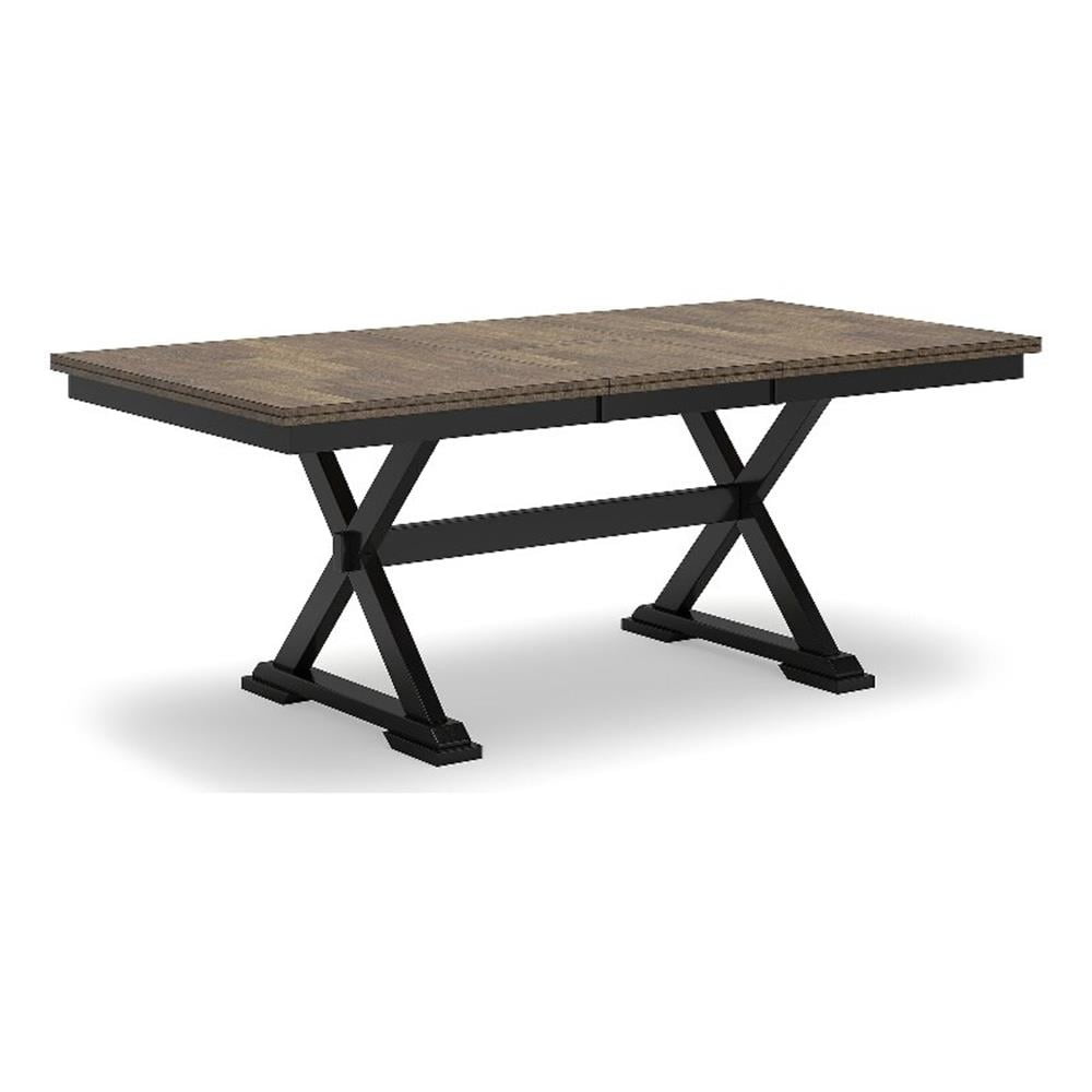 Black and Brown Extendable Farmhouse Dining Table with Butterfly Leaf